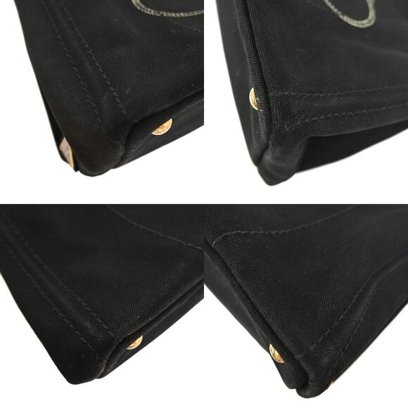 PRADA Logo Canapa 2Way Shoulder Hand Bag Canvas Leather Black GHW Italy - Picture 13 of 16